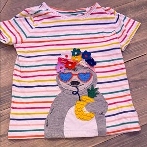 Mini Boden Girls Sloth Pineapple Appliqué Rainbow Stripe Shirt Size 7 (122cm)